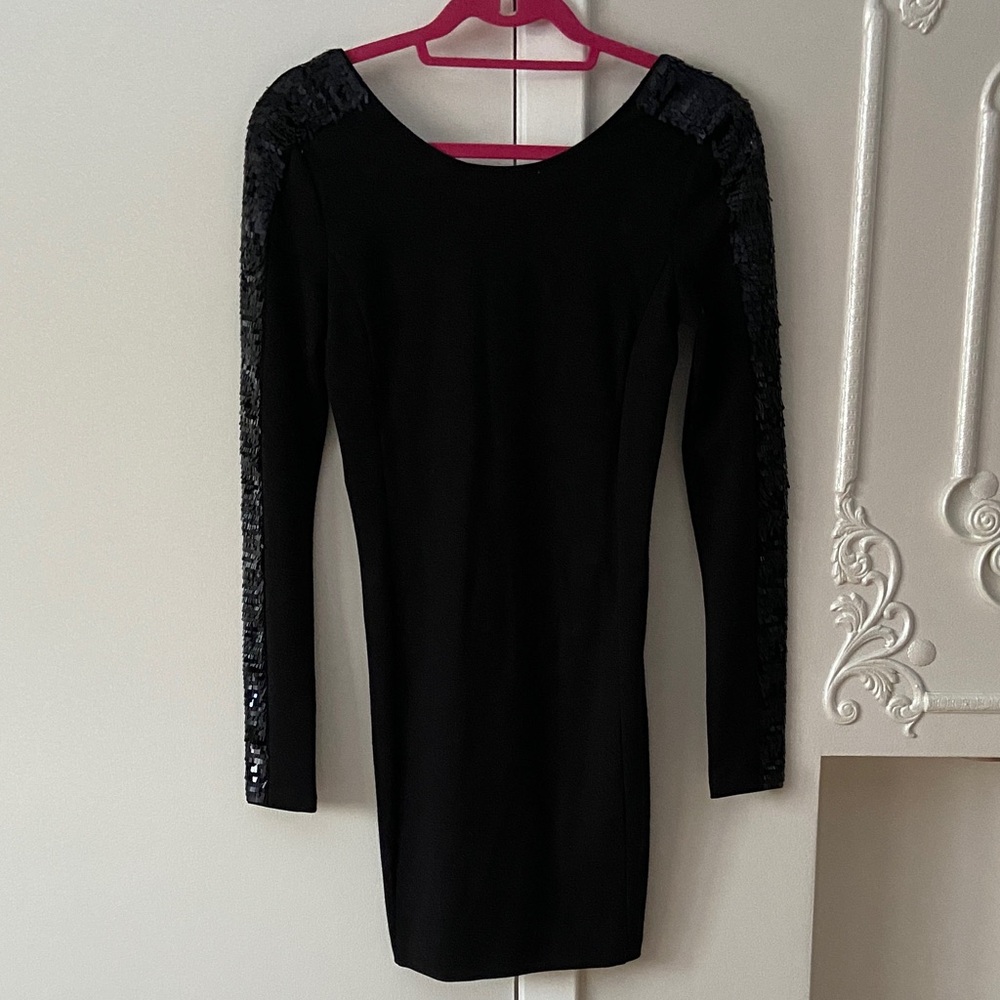 Armani exchange above knee Elegant Black Long Sleeve Dress w/ sequins sleeves S